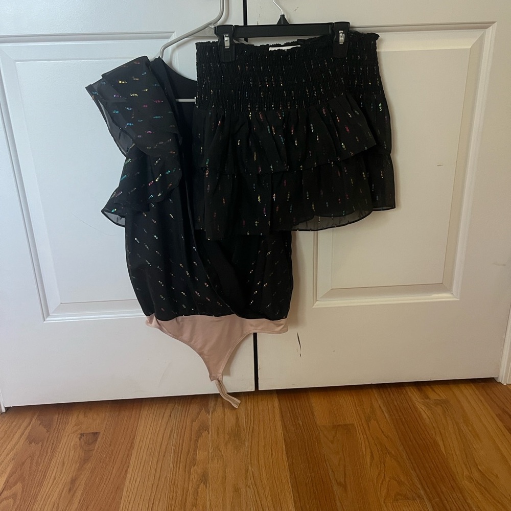 Black Ruffled Skirt and Bodysuit Set